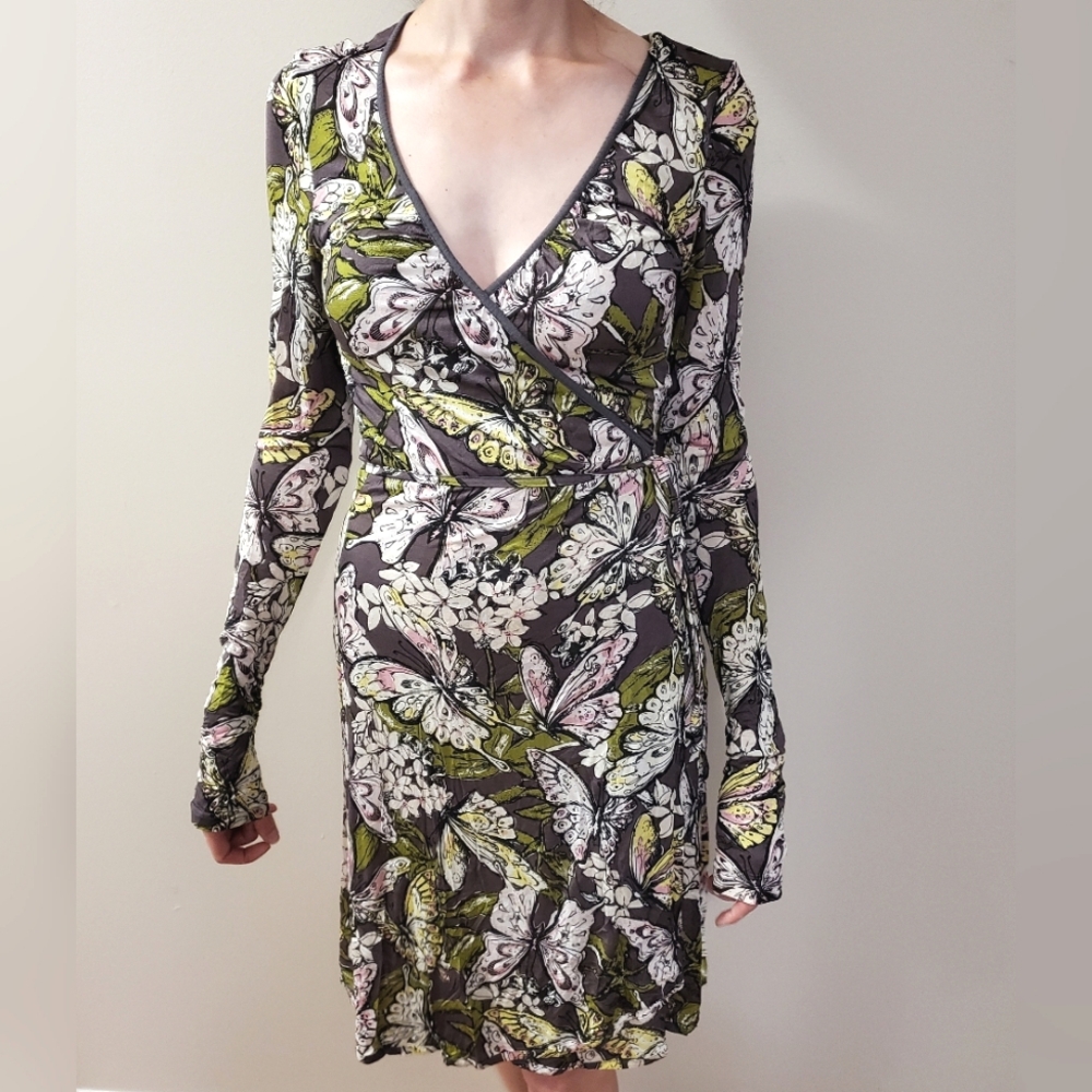 Vintage Miss Sixty Butterfly Print Wrap Dress - Size M